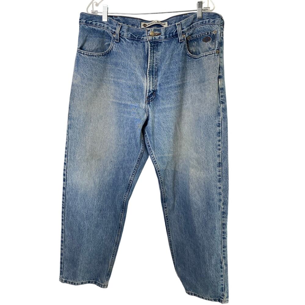 Harley-Davidson Men's Blue Denim Straight Leg Jeans Size 40x30 Flaw